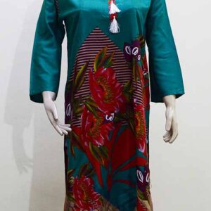 Linen Printed Stitched Kurti with Flower Design