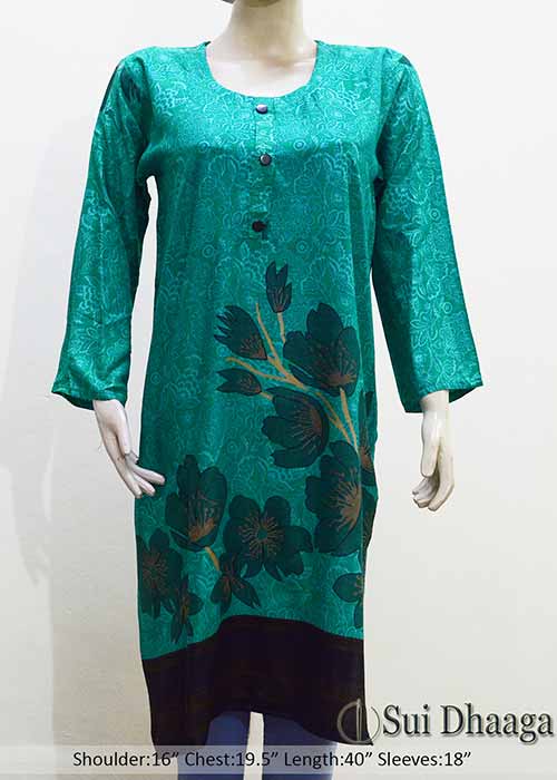 Stitched Linen Kurti in Green Color